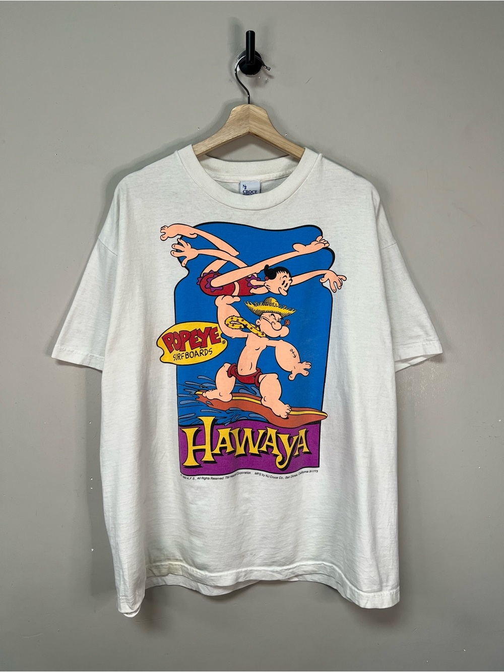 Vtg 1993 Popeye Surfing T Shirt